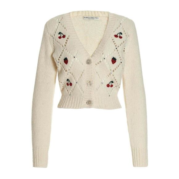 ALESSANDRA RICH ITALY Fruit Alpaca Blend Cardigan Sweater YOOX 40 S NWT $1380 - Picture 1 of 16